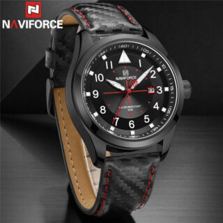 NaviForce NF8022 Men's Date Function Casual Leather Strap With Luminous Quartz Watch - Red/Black