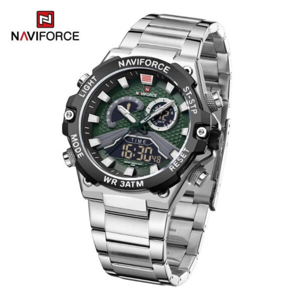 NaviForce NF9207 Fashion Digital Analog Complete Calendar Stainless Steel Watch For Men - Silver/Green