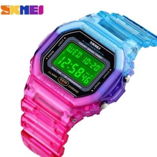 SKMEI 1622 Fashion Electroplated Case Transparent Strap Digital Unisex Wristwatch - Purple