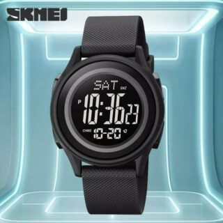 SKMEI 1895 Casual Slim Dial Countdown Sport LED Light Chrono Alarm Digital Wristwatch For Men - Black