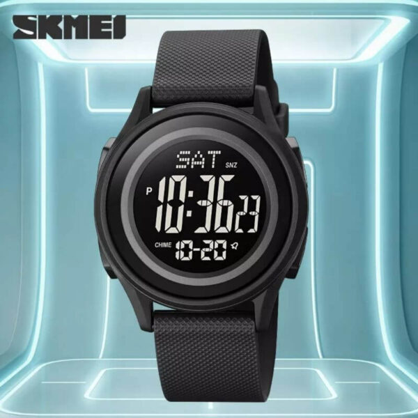 SKMEI 1895 Casual Slim Dial Countdown Sport LED Light Chrono Alarm Digital Wristwatch For Men - Black