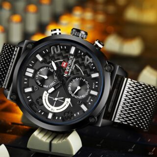 NAVIFORCE NF9068 Chronograph Watch With Mesh Stainless Strap - Black