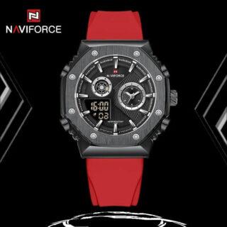 NaviForce NF9216 Men's Dynamic Dual Display Polygonal Bezel Luminous Silicone Strap Watch - Red