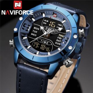 NAVIFORCE NF9153 Double Time Multifunction Watch With Leather Strap - Blue