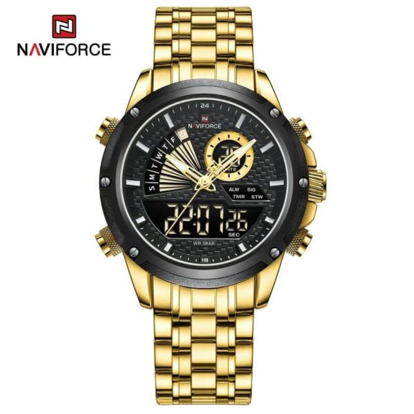 NaviForce NF9205 Luxury Dual Display Men Luminous Stainless Steel Watch - Black/Golden