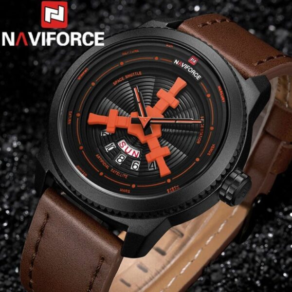 NAVIFORCE Nf9156 Astro Day Date Function Analog Watch for Men - Orange/Brown