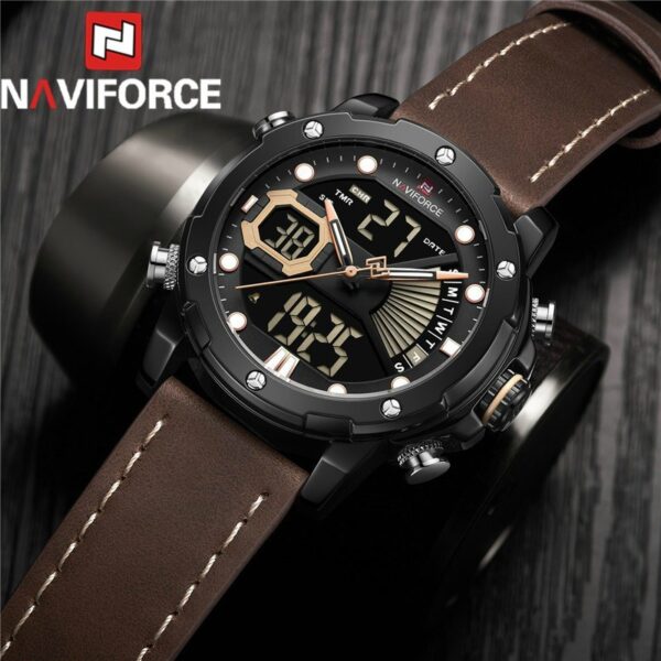 NAVIFORCE Nf9172 Dual Time Digital Analog Function Fashion Watch - Brown