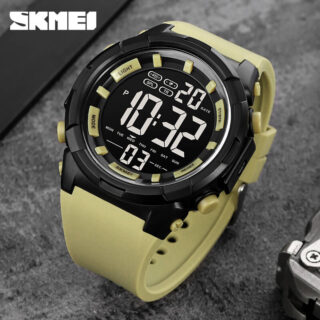 SKMEI 1845 Men's Countdown 2 Time Digital LED Light Display Alarm Chrono Calendar Multifunction Watch - Light Green