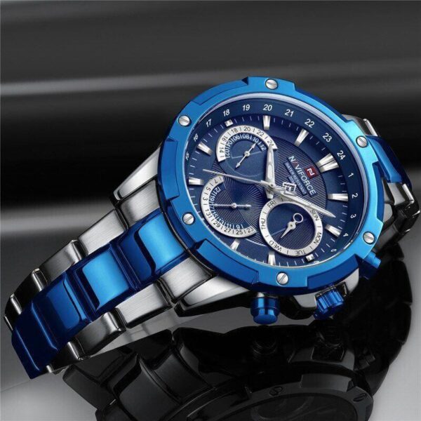 NAVIFORCE NF9196 Men's Quartz Stainless Steel Chronograph Complete Calendar Wristwatch - Silver/Blue