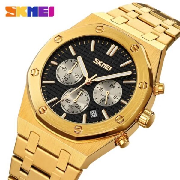 SKMEI 9296 Classic Chronograph Stainless Steel Watch For Men - Black/Golden