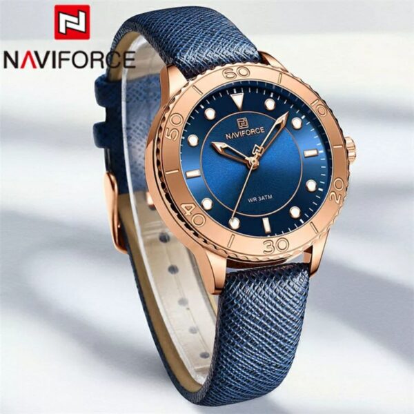 Naviforce NF5020 Simple Elegant Fashion Leather Strap Wristwatch For Women - Rosegold/Blue