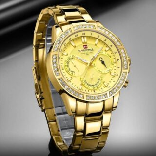 NAVIFORCE NF9196 Men's Quartz Stainless Steel Diamond Chronograph Complete Calendar Wristwatch - Golden