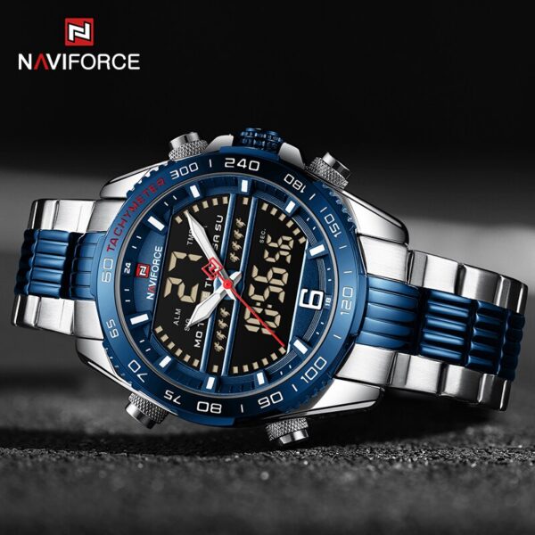 NAVIFORCE NF9195 Men's Dual Display Stainless Steel Day Date Watch - Blue/RoseGold