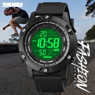 SKMEI 1762 Digital Multifunction Waterproof 2 Time Luminous Watch For Men - Black