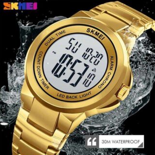 SKMEI 1712 Digital 2 Time Stainless Steel Fashion LED Waterproof Watch For Men - Golden