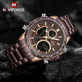 NAVIFORCE NF9182 Multi-Function Digital/Analog Casual Steel Watch For Men - Coffee