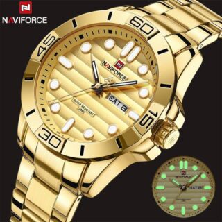 NAVIFORCE NF9198 Casual Quartz Luminous Date Week Stainless Steel Watch For Men - Golden