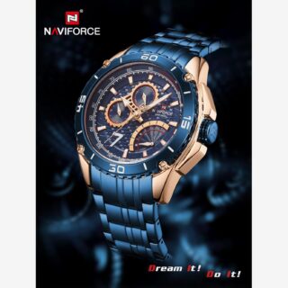 Naviforce NF9183 Stainless Steel Quartz Chronograph Wrist Watch For Men - Blue/RoseGold