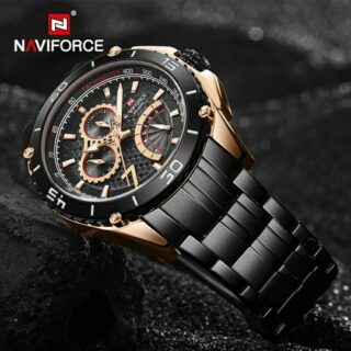 Naviforce NF9183 Stainless Steel Quartz Chronograph Wrist Watch For Men - Black/RoseGold