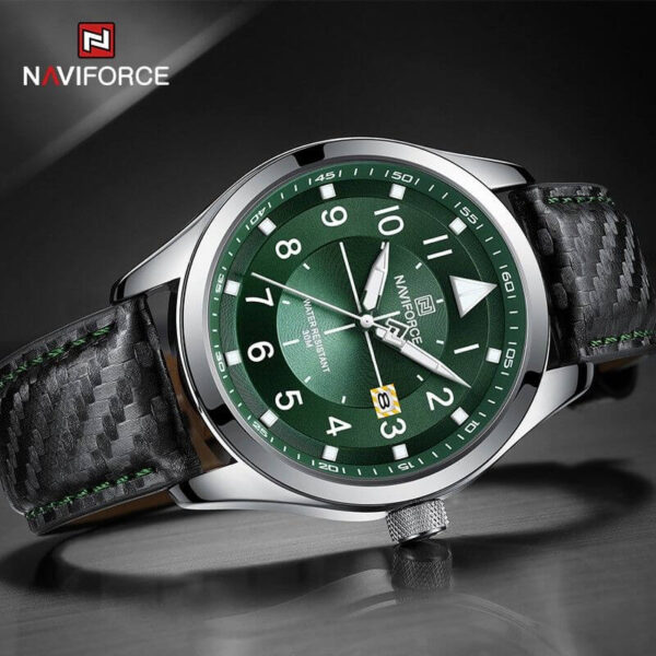 NaviForce NF8022 Men's Date Function Casual Leather Strap With Luminous Quartz Watch - Green/Black