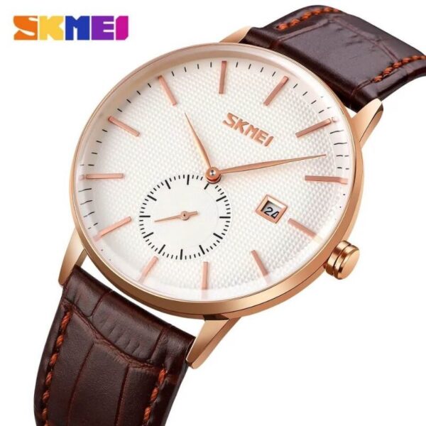 SKMEI 9273 Japan Quartz Movement Date Time Sports Watch for Men - White/Brown