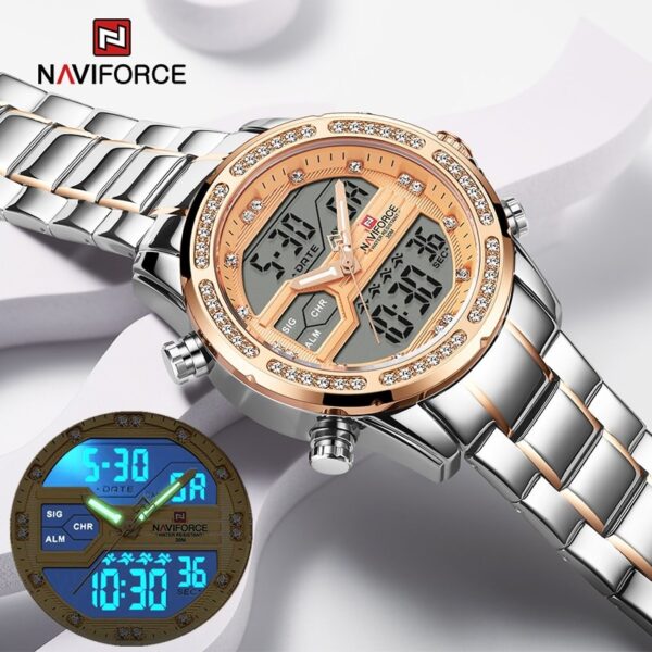 NaviForce NF9190 Dual Time MultiFunction Luxury Stainless Steel Watch - RoseGold/Silver