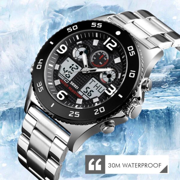 SKMEI 1538 Men Wristwatch Quartz Dual Display Casual 3 Time Multifunction Waterproof Stopwatch