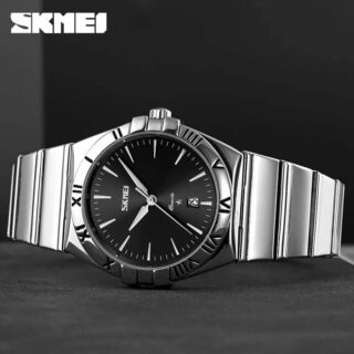 SKMEI 9257 Business Casual Roman Numeral Date Display Stainless Steel Wristwatch For Men - Silver/Black