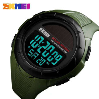 SKMEI 1405 Solar Power LED Digital 50M Waterproof PU Band Date Week Display Luminous Men’s Digital Wristwatch - Green