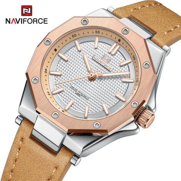 NaviForce NF5026 Elegant Polygonal Bezel Wrist Watch For Women - Brown