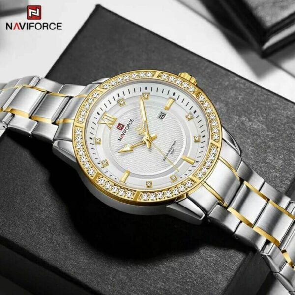 NAVIFORCE NF9187 Diamond Surrounded Date Function Stainless Steel Quartz Watches For Men