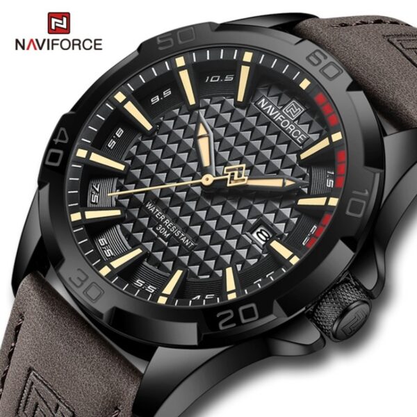 NaviForce NF8023 Classic Date Display Watch For Men - Black/Coffee