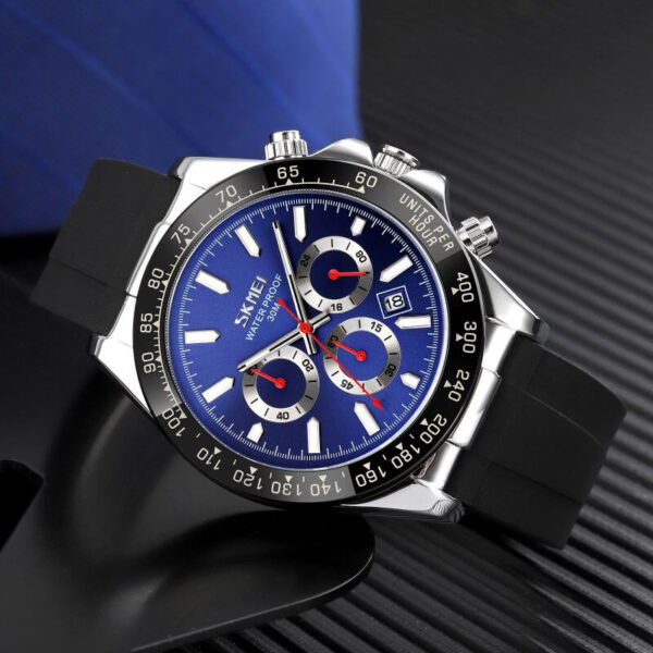 SKMEI 9275 Men's Business Chronograph Date Display Silicon Strap Quartz Watch - Blue/Silver