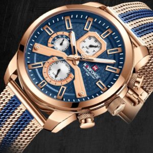 NaviForce NF9211 Chronograph Day Date Display Luminous Watch For Men - Rose/Blue