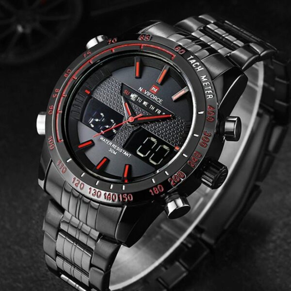 NAVIFORCE Nf9024 Double Time Analog/Digital Watch For Men- Red/Black