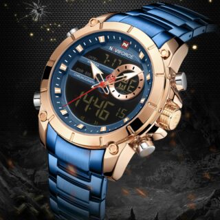 NaviForce NF9163 Double Time Luxury Business Edition Stainless Steel Watch for Men - Blue/RoseGold