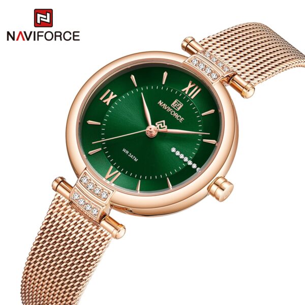 NAVIFORCE NF5019 Exclusive Edition Roman Numeral Quartz Watch For Women - Green/Rosegold