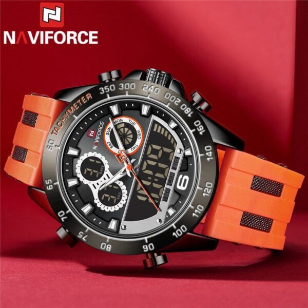 NAVIFORCE NF9188T Dual Screen Display Digital Analog Silicone Strap Watch For Men - Black/Orange