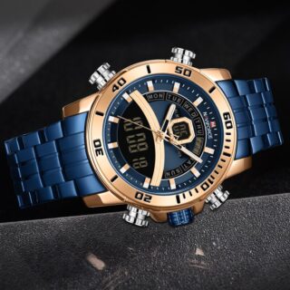 NAVIFORCE NF9181 Men Watches Top Brand Stainless Steel Quartz Watch - Blue/Rose Gold