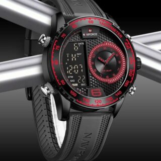 NaviForce NF9199T Men Creative Silicon Strap Luminous Dual Display Compete Calendar Watch - Red/Black