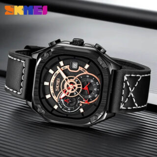 SKMEI 9313 Date Display Leather Strap Luminous Watch For Men - Black/White