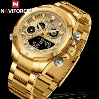 NaviForce NF9217 Men's Dynamic Dual Display Multifunction Stainless Steel Watch - Golden