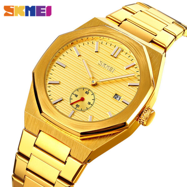 SKMEI 9262 Men's Classic Stainless Steel Luminous Date Display Quartz Watch -Golden