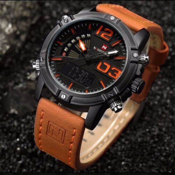 NaviForce NF9095 Double Time Analog/Digital Watch – Black/Orange