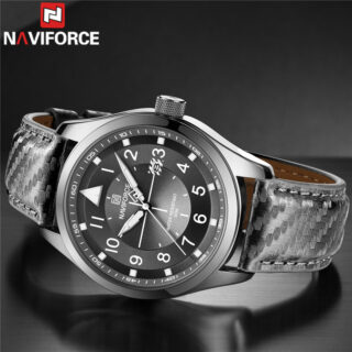 NaviForce NF8022 Men's Date Function Casual Leather Strap With Luminous Quartz Watch - Silver/Grey