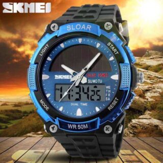 SKMEI 1049 New Fashion Sports Multifunction Solar Power Dual Display Outdoor Waterproof Digital Watch For Men - Black/Blue