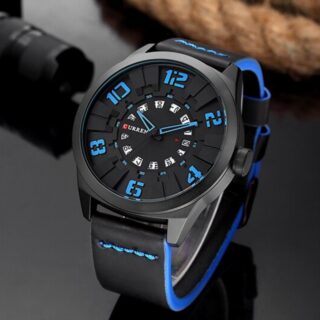 CURREN 8258 Military Sport Casual Army Leather Analog Watch For Men - Blue
