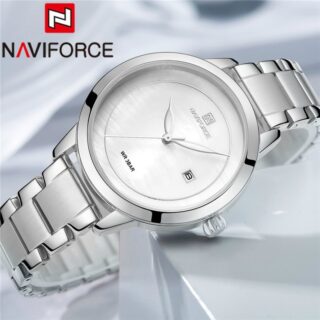 NAVIFORCE NF5008 Date Function Marble Finish Luxury Quartz Watch For Women - Silver