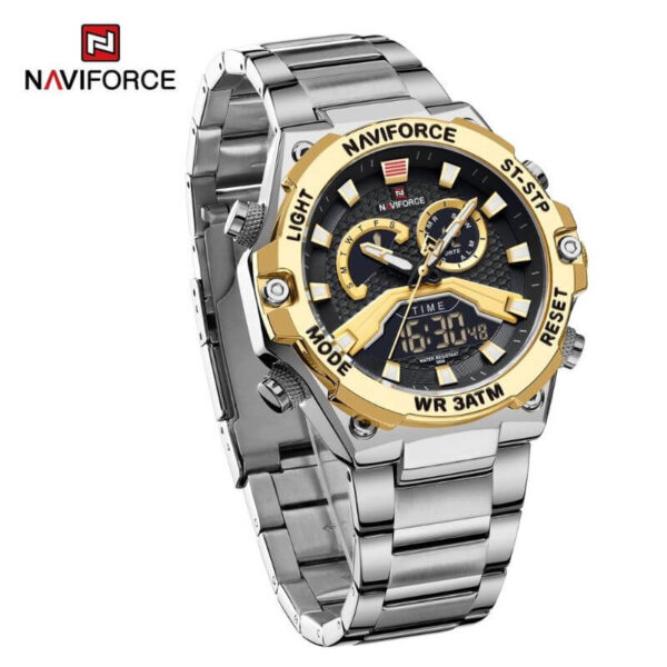 NaviForce NF9207 Fashion Digital Analog Complete Calendar Stainless Steel Watch For Men - Silver/Golden