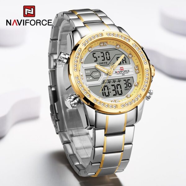 NaviForce NF9190 Dual Time MultiFunction Luxury Stainless Steel Watch - Gold/Silver